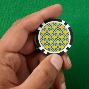 Gelb und Baby Blue Trellis, Gitter, Quatrefolie Pokerchips