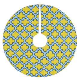 Gelb und Baby Blue Trellis, Gitter, Quatrefolie Polyester Weihnachtsbaumdecke