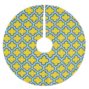 Gelb und Baby Blue Trellis, Gitter, Quatrefolie Polyester Weihnachtsbaumdecke