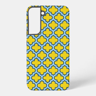 Gelb und Baby Blue Trellis, Gitter, Quatrefolie Samsung Galaxy Hülle