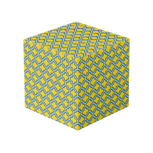 Gelb und Baby Blue Trellis, Gitter, Quatrefolie Würfel