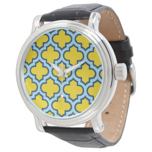 Gelb und Babyblau-Gitter, Gitterwerk, Vierpass Armbanduhr