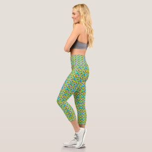 Gelb und Blau Capri Leggings