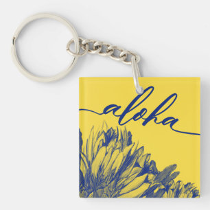 Gelb und Blau Cereus Aloha Square Schlüsselanhänge Schlüsselanhänger
