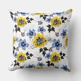 Gelb und blau florales Kissen, Akzent Kissen