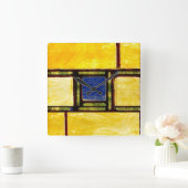 Gelb und Blau-Glas-Uhr Quadratische Wanduhr (Zuhause)