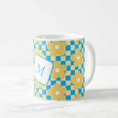 Gelb und blau kontrolliertes Blumendesign Kaffeetasse (VorderseiteRechts)