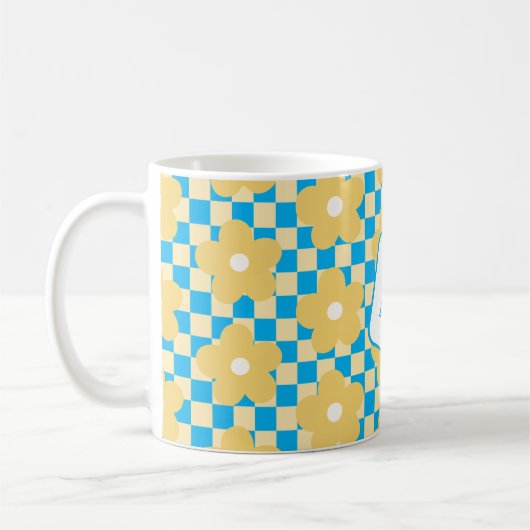 Gelb und blau kontrolliertes Blumendesign Kaffeetasse (Links)