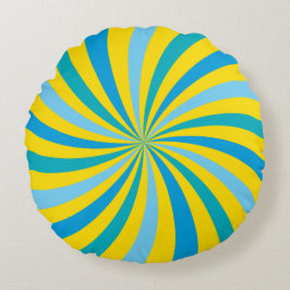 Gelb und blau-Lollipop-Swirl Rundes Kissen
