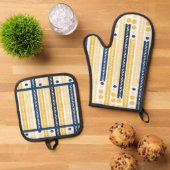 Gelb und Blau Ofenhandschuh & Topflappen-Set (Oben Unten)