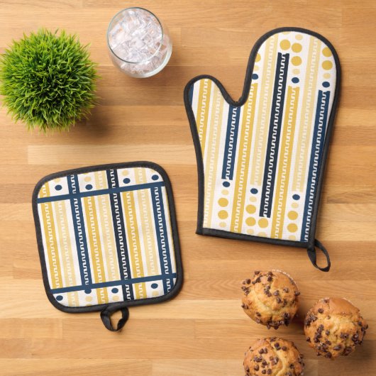 Gelb und Blau Ofenhandschuh & Topflappen-Set (Oben Unten)