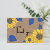 Gelb und blau Sonnenblumen Danke, Card Dankeskarte (Stehend Vorderseite)
