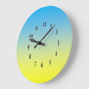 Gelb und Blau Zweifarbig Große Wanduhr