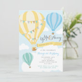 Gelb und Blauer Heißluftballon Einladung zum Gebur (Stehend Vorderseite)