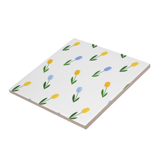 Gelb- und Blauer Tulip-Blume Fliese (Seite)