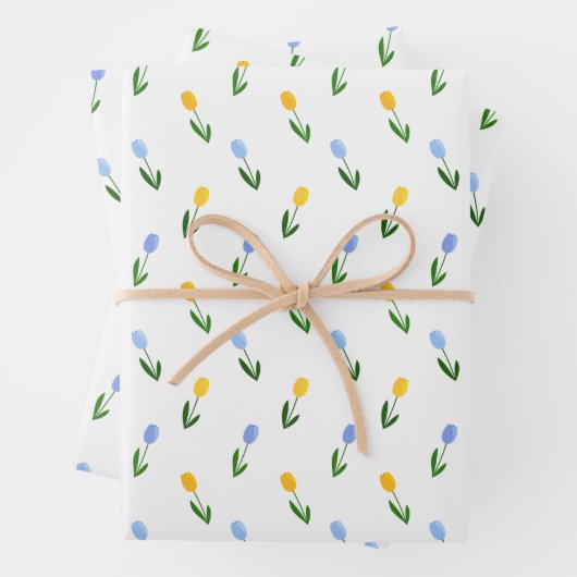 Gelb- und Blauer Tulip-Blume Geschenkpapier Set (Beispiel)