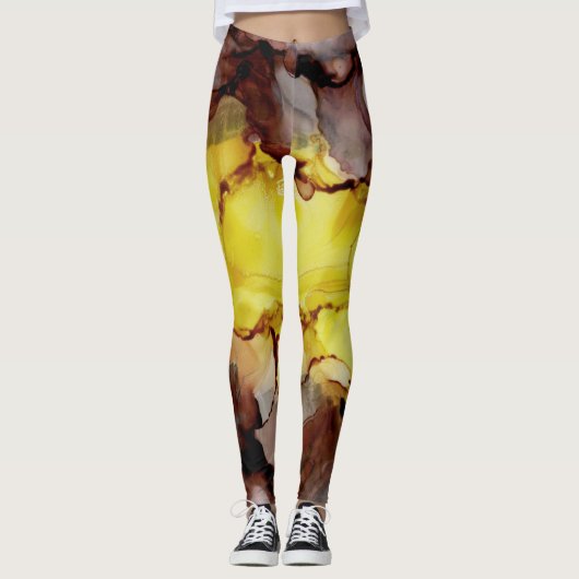 Gelb und braun Abstrakte Leggings (Vorderseite)