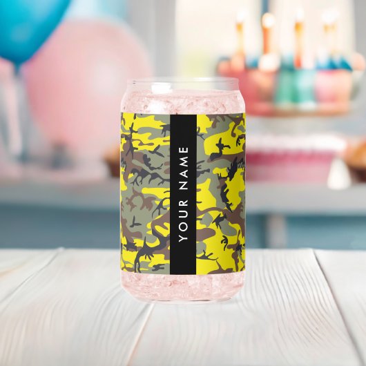Gelb und braun Camouflage Ihr Name personalisieren Dosenglas (Insitu (Baby Party))