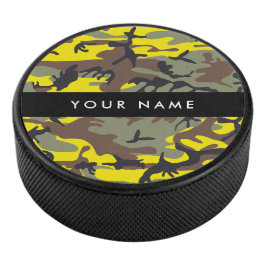 Gelb und braun Camouflage Ihr Name personalisieren Eishockey Puck