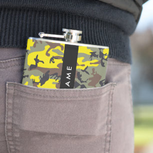 Gelb und braun Camouflage Ihr Name personalisieren Flachmann