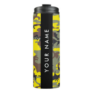 Gelb und braun Camouflage Ihr Name personalisieren Thermosbecher