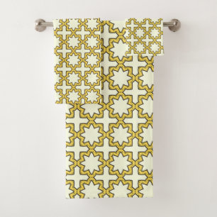 Gelb und braun geometrisch gemustert  badhandtuch set