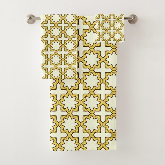 Gelb und braun geometrisch gemustert badhandtuch set (Insitu)