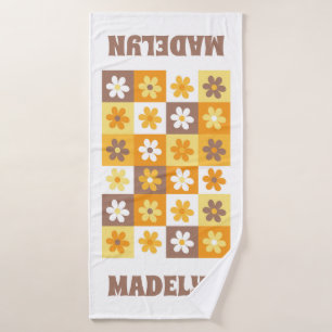 Gelb und braun Groovy Daisy Checkerboard Badehandtuch