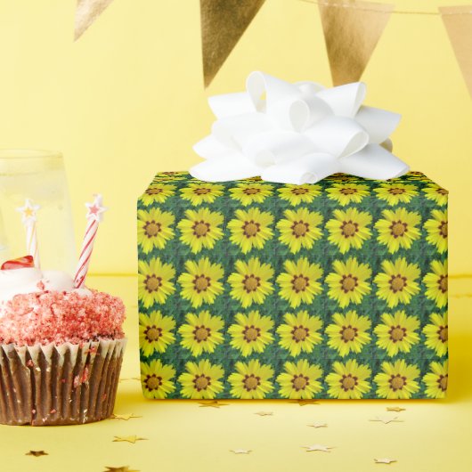 Gelb und Bronze Coreopsis Muster Geschenkpapier (Geburtstagsparty)