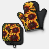 Gelb und Bronze Rudbeckias Floral Ofenhandschuh & Topflappen-Set (Vorderseite/Rückseite)