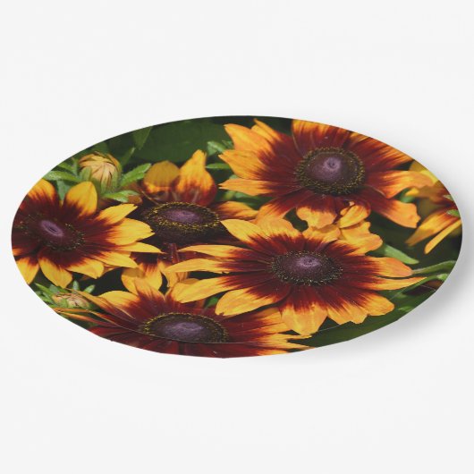 Gelb und Bronze Rudbeckias Floral Pappteller (Schrägansicht)