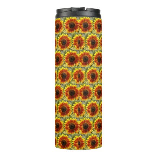 Gelb und Bronze-Sonnenblumenmuster Thermosbecher (Rückseite)