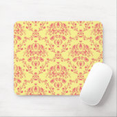 Gelb und Cranberry-Rosa Damast Mousepad (Mit Mouse)