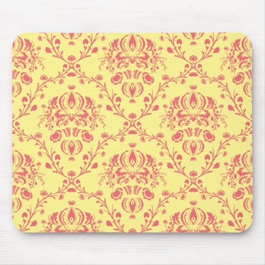 Gelb und Cranberry-Rosa Damast Mousepad (Vorne)