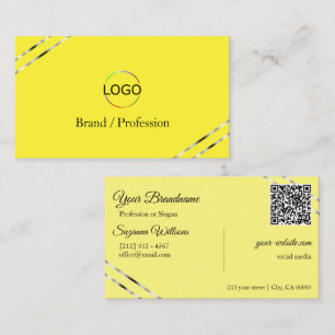 Gelb und Creme mit Silberlinien Logo QR Code Visitenkarte