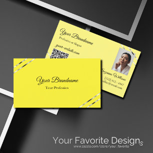 Gelb und Creme mit silbernen Linien Foto QR Code Visitenkarte
