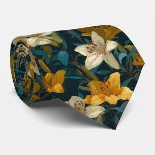 Gelb- und cremefarbene Lilien-Blumenmuster Krawatte