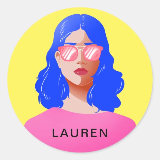 Gelb und elegant runder aufkleber (Vorderseite)