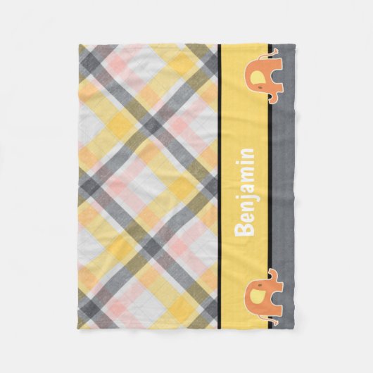 Gelb und Grau Baby Elephant Fleece Blanket (Vorderseite)