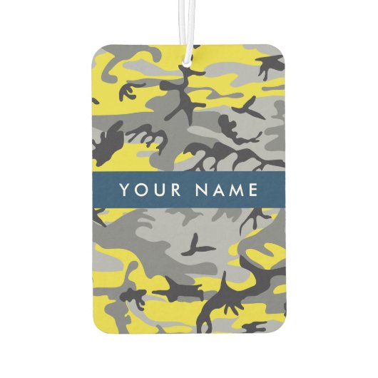Gelb und Grau Camouflage Ihr Name personalisieren Autolufterfrischer (Rückseite)