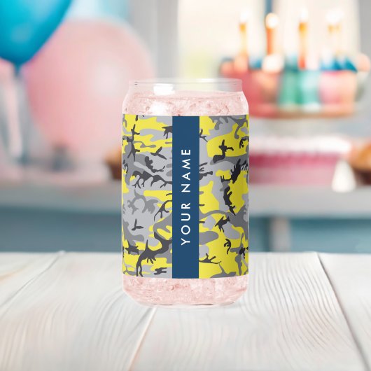 Gelb und Grau Camouflage Ihr Name personalisieren Dosenglas (Insitu (Baby Party))