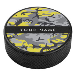 Gelb und Grau Camouflage Ihr Name personalisieren Eishockey Puck