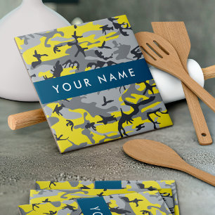 Gelb und Grau Camouflage Ihr Name personalisieren Fliese