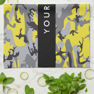 Gelb und Grau Camouflage Ihr Name personalisieren Geschirrtuch