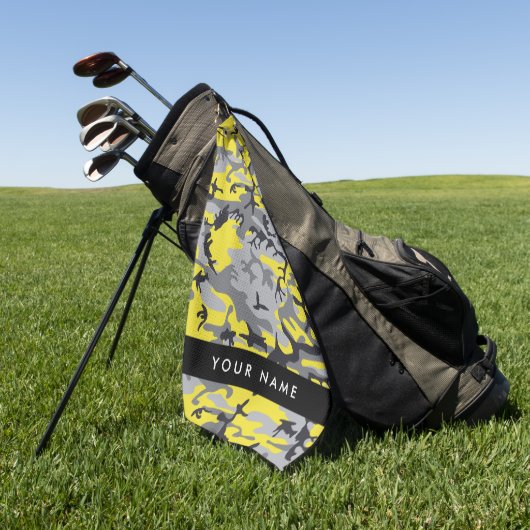 Gelb und Grau Camouflage Ihr Name personalisieren Golfhandtuch (Gras)