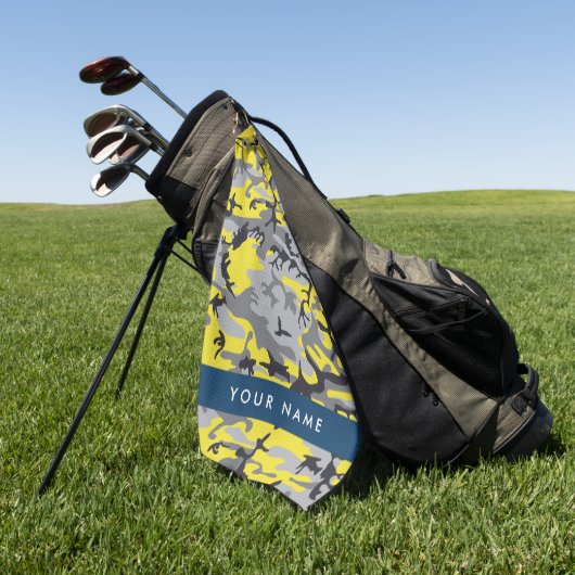 Gelb und Grau Camouflage Ihr Name personalisieren Golfhandtuch (Gras)