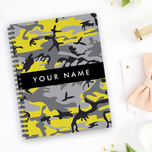 Gelb und Grau Camouflage Ihr Name personalisieren Notizblock