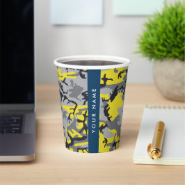 Gelb und Grau Camouflage Ihr Name personalisieren Pappbecher