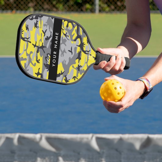Gelb und Grau Camouflage Ihr Name personalisieren Pickleball Schläger (InSitu)