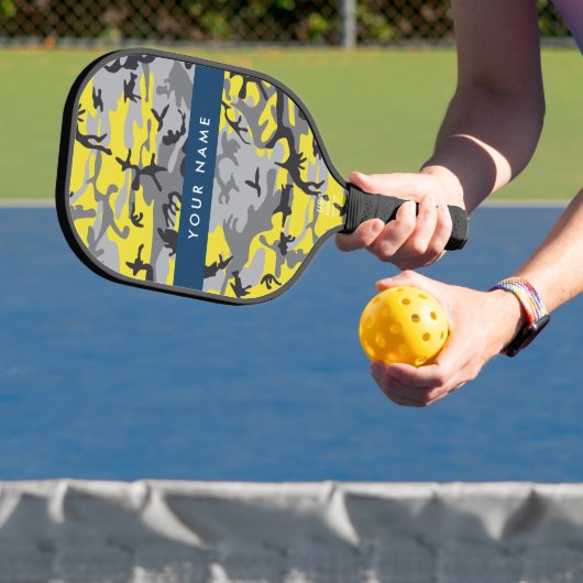 Gelb und Grau Camouflage Ihr Name personalisieren Pickleball Schläger (InSitu)